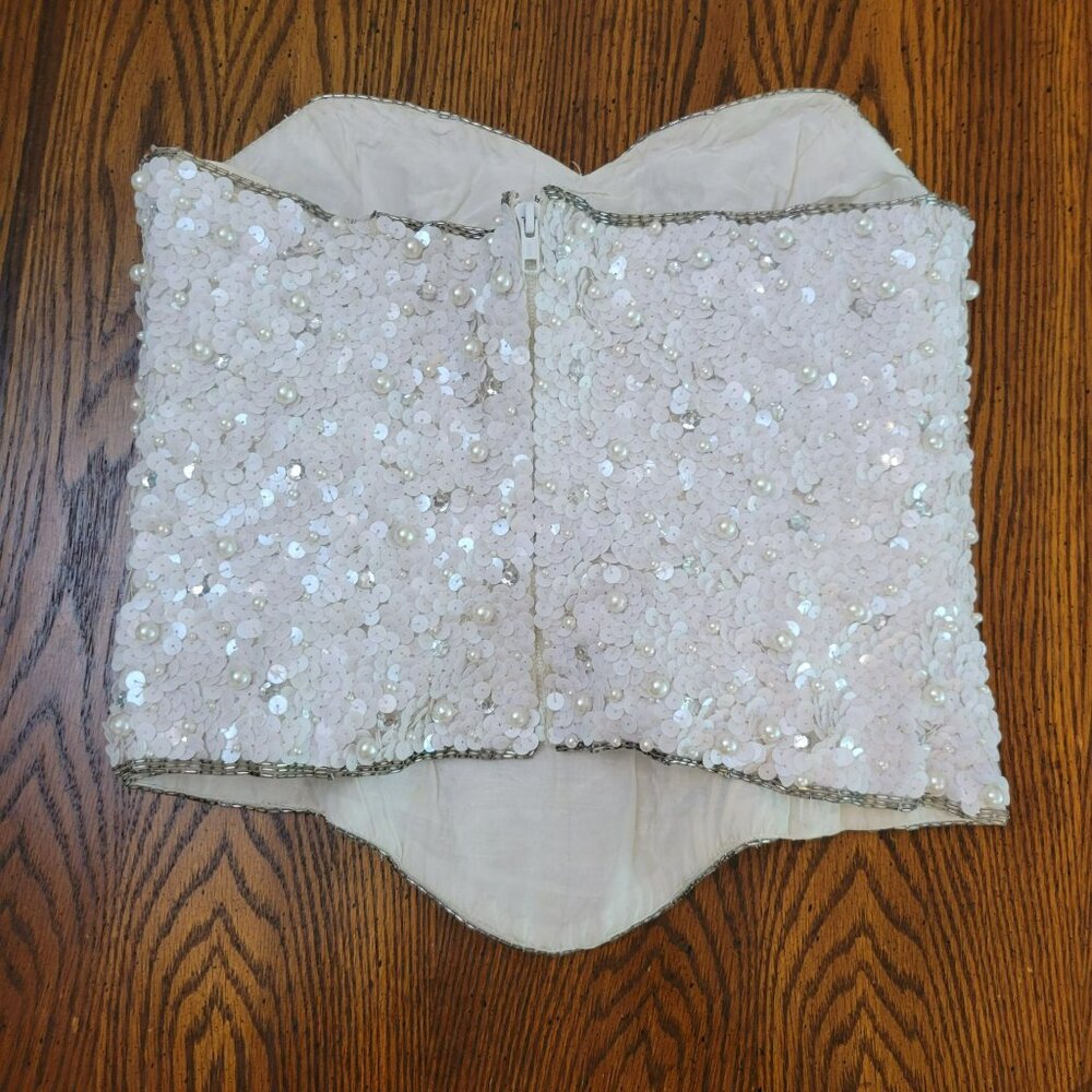 Vintage Saks Fifth Avenue Couture Pearl & Sequin Beaded Strapless Bustier Corset - Picture 2 of 16